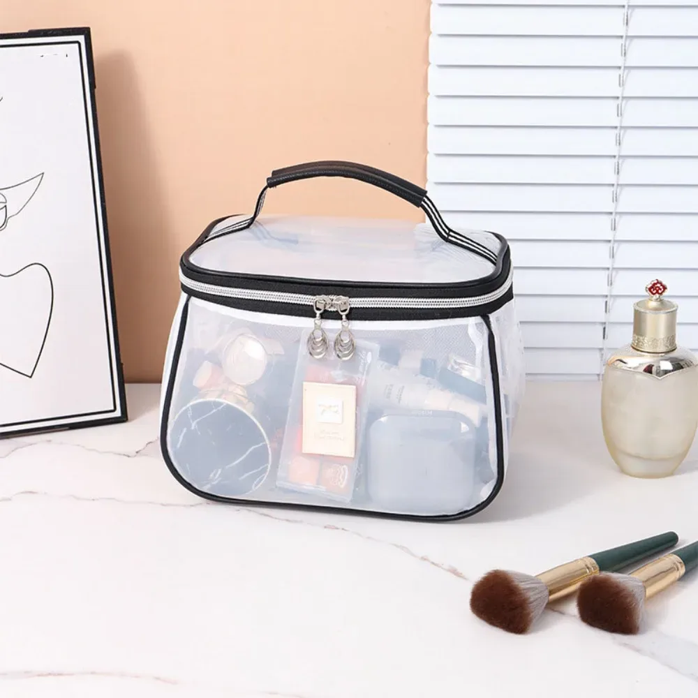 sac à cosmétiques transparent en pvc, trousse de maquillage transparente à main, grande capacité, fermeture éclair, organisateur de rangement de toilette pour femmes
