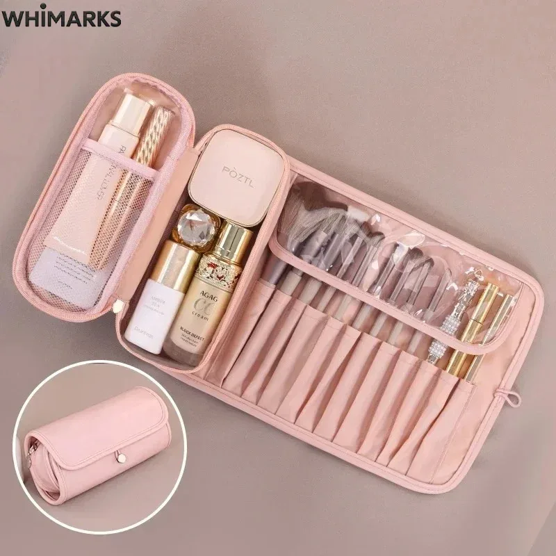 sac cosmétique whimarks, organisateur de pinceaux de maquillage et d'articles de toilette, sac de voyage imperméable et portable, pochette de rangement pour maquillage de grande capacité.