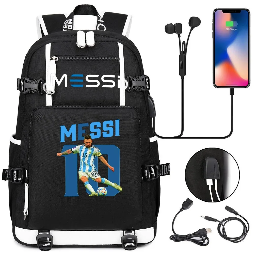 sac à dos de sport de football messi en tissu oxford avec fermeture à loquet, grande capacité, pour ordinateur portable, loisirs, voyage, école et étudiants