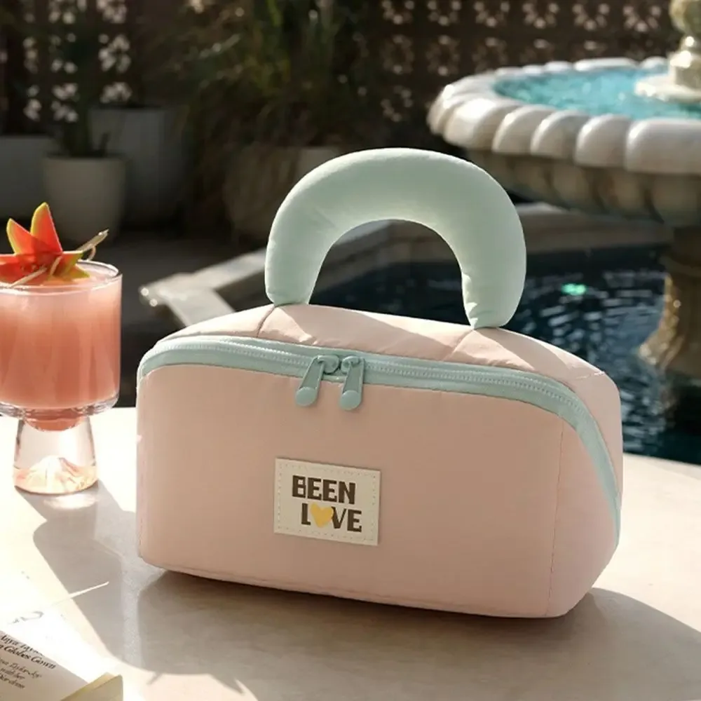 sac de rangement grande capacité en coton doux, anti-éclaboussures, avec double fermeture éclair, sac de maquillage portable à compartiments