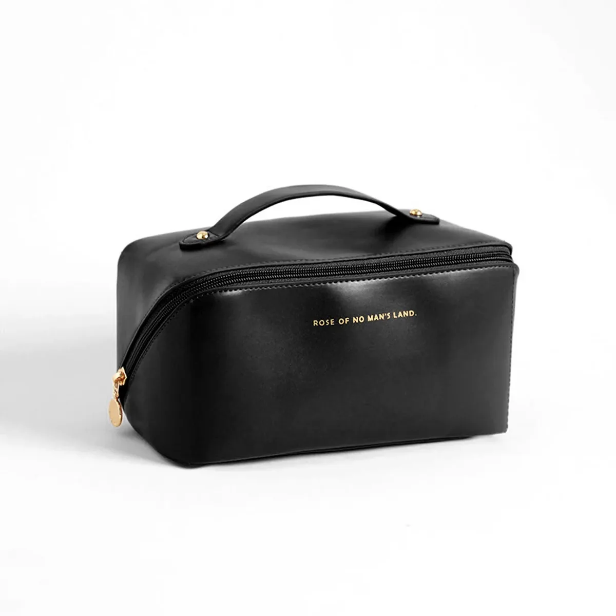 sac à maquillage en cuir pu avec poignée, organiseur de cosmétiques de grande capacité, trousse de toilette de voyage pour femmes