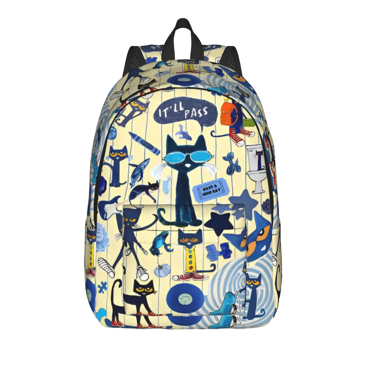 pete the cat sac à dos décontracté avec poche pour étudiants, sac à dos de travail, sac à dos de dessin animé pour hommes et femmes, sac à bandoulière pour ordinateur portable