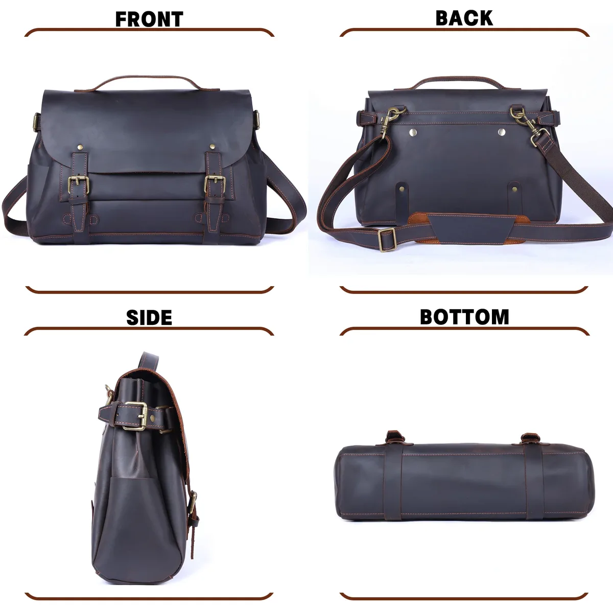 s.worke sac à bandoulière vintage en cuir véritable pour homme, sac messager en cuir de vachette crazy horse, sacs classiques pour ordinateur portable 14 pouces
