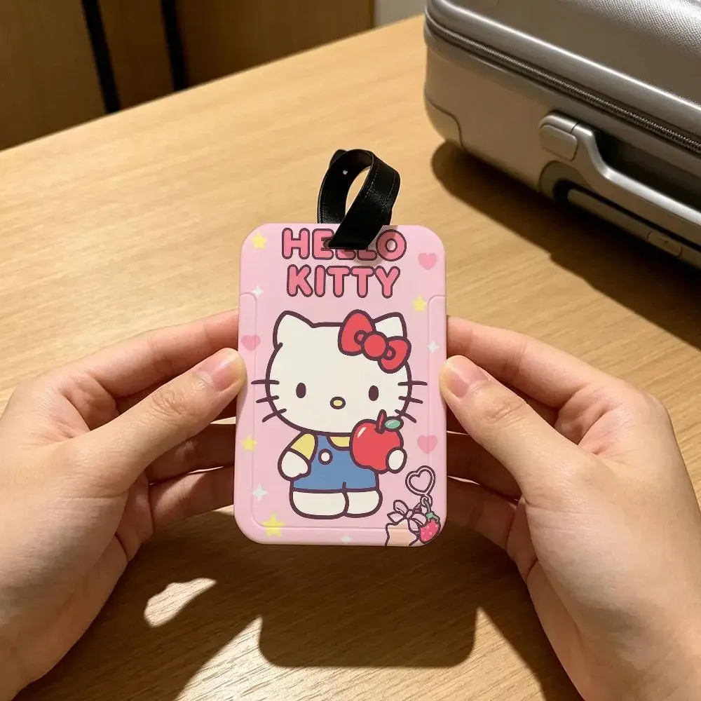 étiquette d'identification de bagage anti-perte en pvc, motif chaton mignon h-hello cartoon k-kittys, avec porte-carte d'informations amovible, étiquette de bagage de voyage