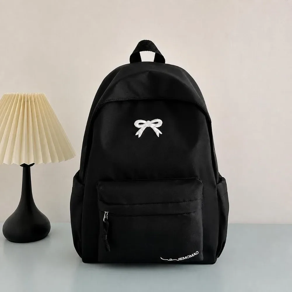sac à dos décontracté tendance avec nœud brodé, grande capacité, polyvalent, sac d'école, sac à bandoulière simple pour étudiants