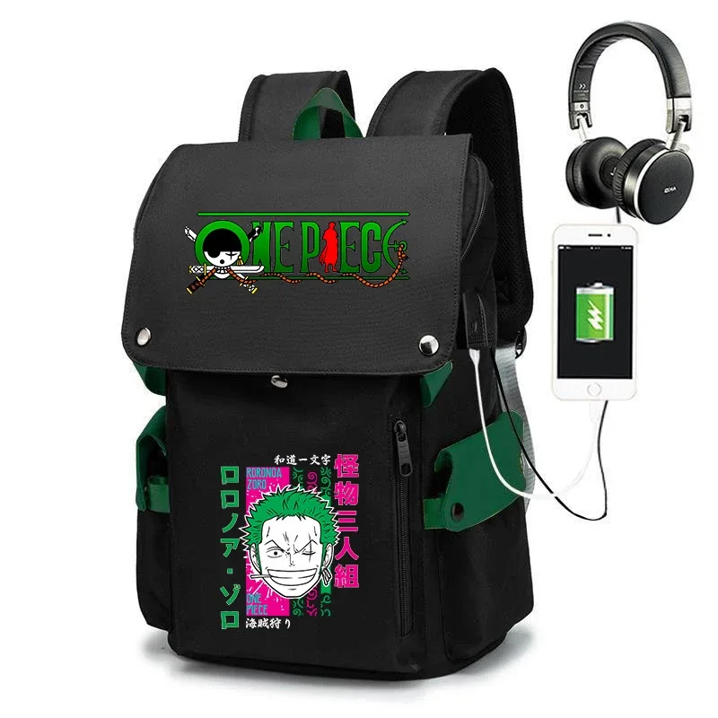 sac à dos d'école imprimé one piece zoro, sac à dos décontracté de grande capacité, sac de voyage pour enfants et adolescents