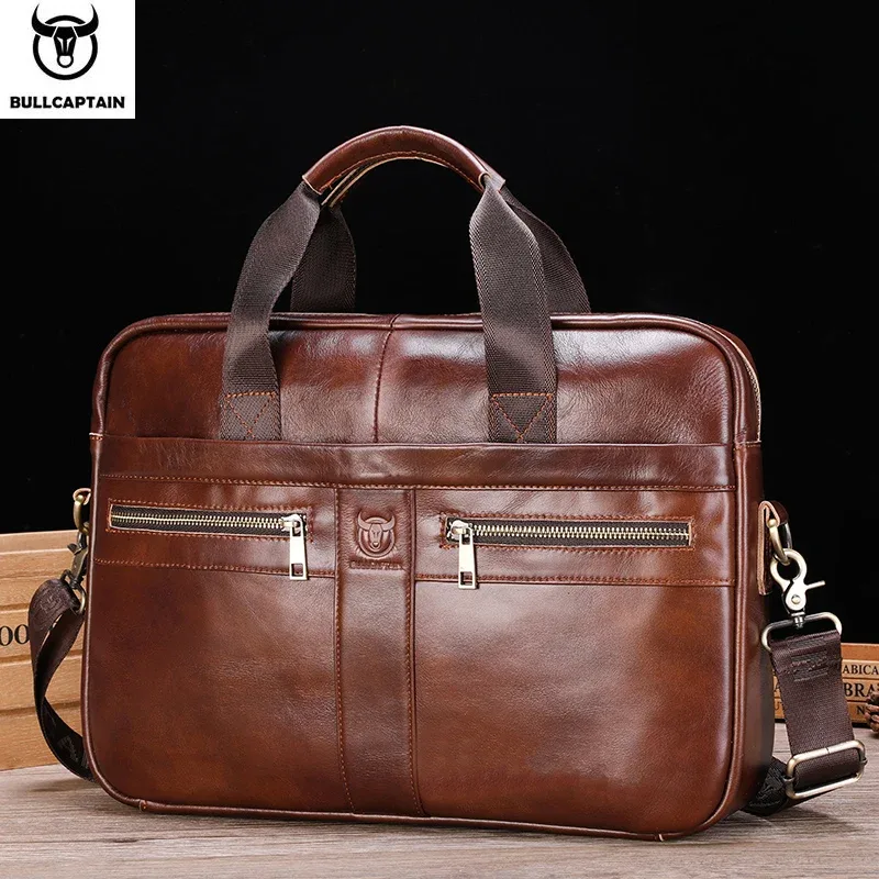 sac à main pour homme bullcaptain, sacoche d'affaires en cuir de haute qualité, sac à bandoulière, sac de bureau, sac pour ordinateur portable 14 pouces