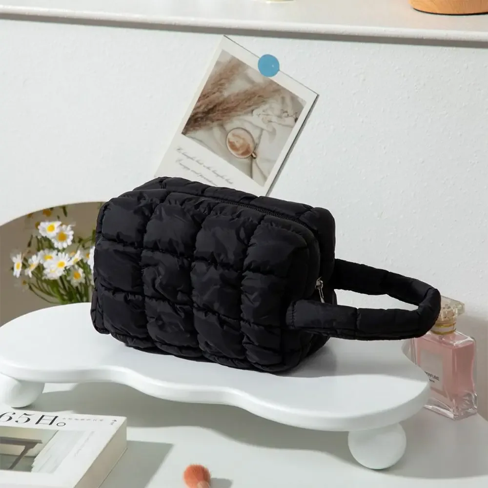 sac de maquillage à main tendance, couleur unie, sac à cosmétiques de grande capacité, sac de rangement multifonctionnel pour voyage à domicile