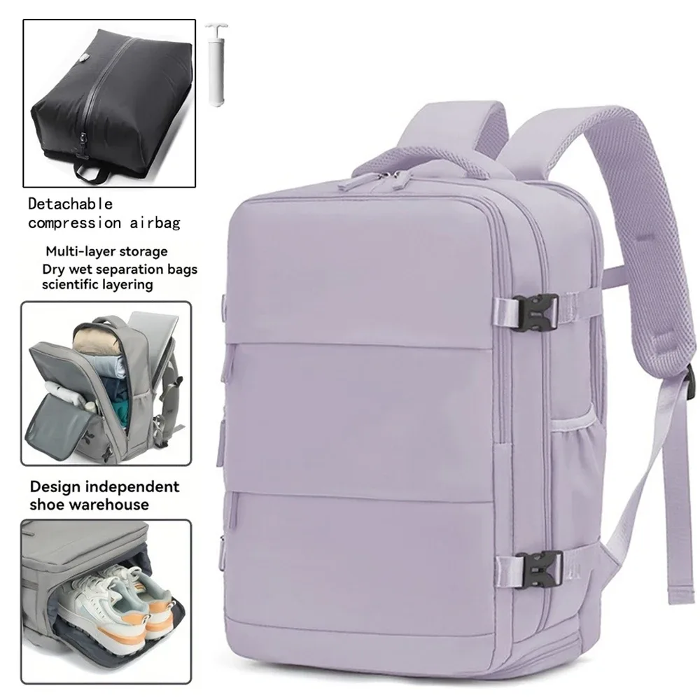 Sac à dos de voyage avec airbag, sac à dos imperméable pour sports de plein air, pour ordinateur portable 15,6 pouces, sac à dos à compression sous vide, avec pompe