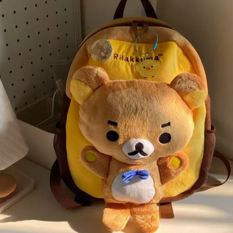 sac à dos en peluche kawaii rilakkuma, sac d'école de grande capacité pour étudiants, sac d'école en peluche pour adolescentes, cadeau de voyage