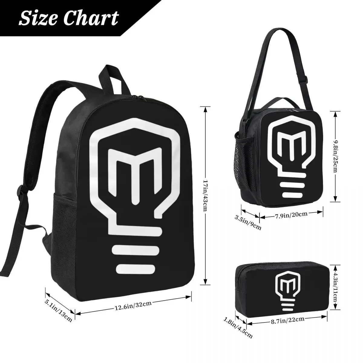 mark rober sac à dos avec logo hd pour étudiants, garçons et filles, sac d'école, sac à bandoulière pour ordinateur portable, 3 pièces, sac à déjeuner isotherme, trousse à crayons