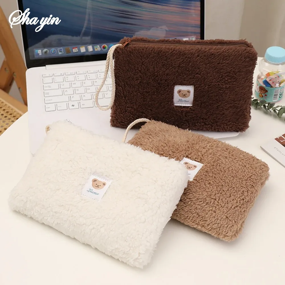 grande capacité mignon en peluche voyage cosmétique rouge à lèvres sac de rangement femmes kits de maquillage sacs à main organisateur portefeuille trousse à crayons pochette sac