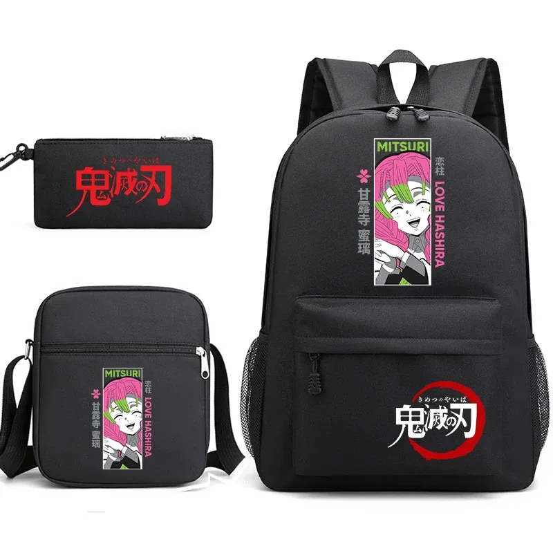 ensemble de sacs à dos d'école imprimés demon slayer, 3 pièces, avec sac à bandoulière, trousse à crayons pour garçons et filles