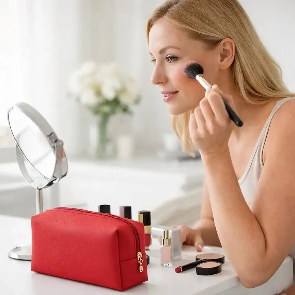nouvelle trousse de maquillage en cuir pu, fermeture éclair étanche, trousse de toilette grande capacité, trousse à cosmétiques pour femmes et hommes