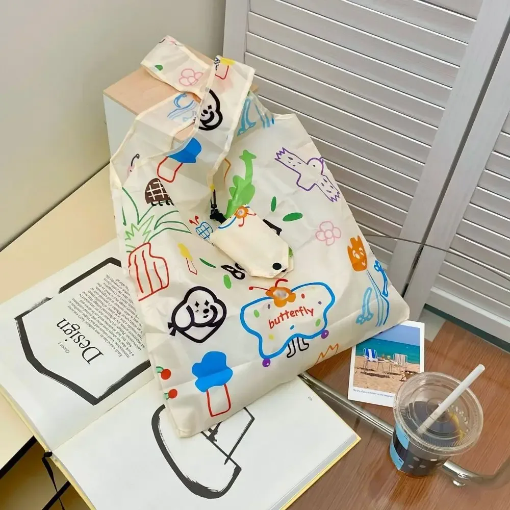 sac de courses pliable en nylon créatif, sacs de rangement réutilisables, sac écologique à motif de dessin animé, sac fourre-tout étanche, sac de voyage pour l'épicerie