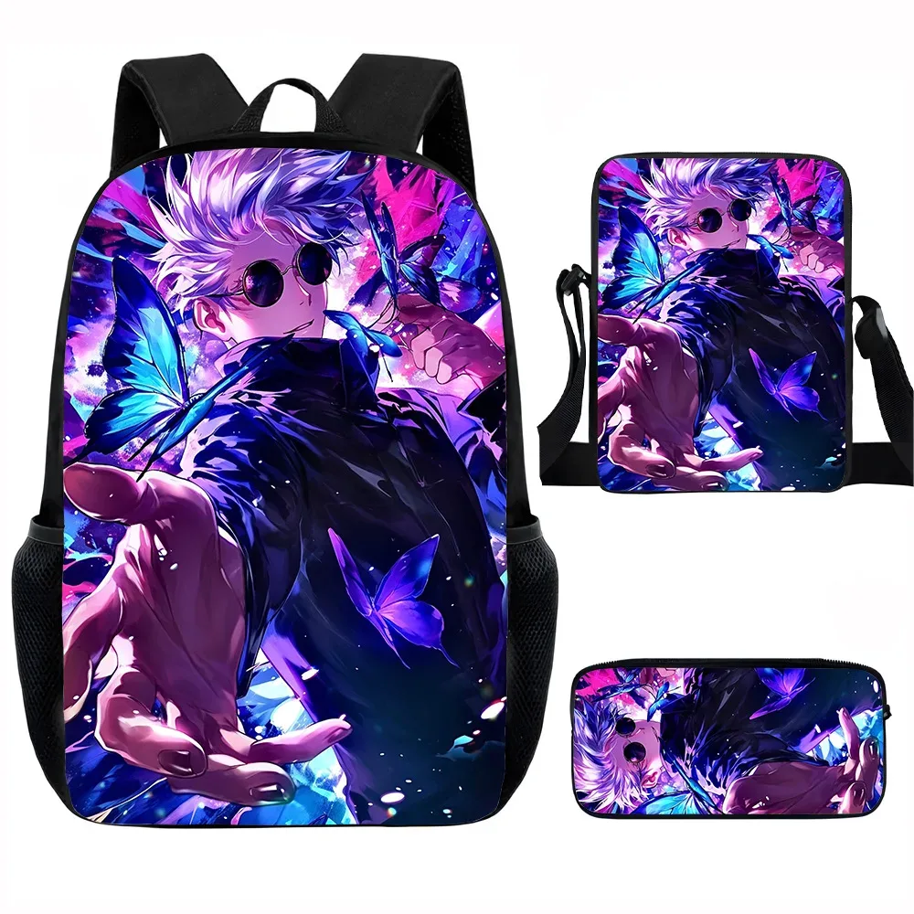 j-jujutsu kaisen 3 pièces ensemble sac à dos 40 cm/15.7 pouces sacs d'école sac à bandoulière trousse à crayons sac de livre d'ordinateur pour garçons filles meilleur cadeau