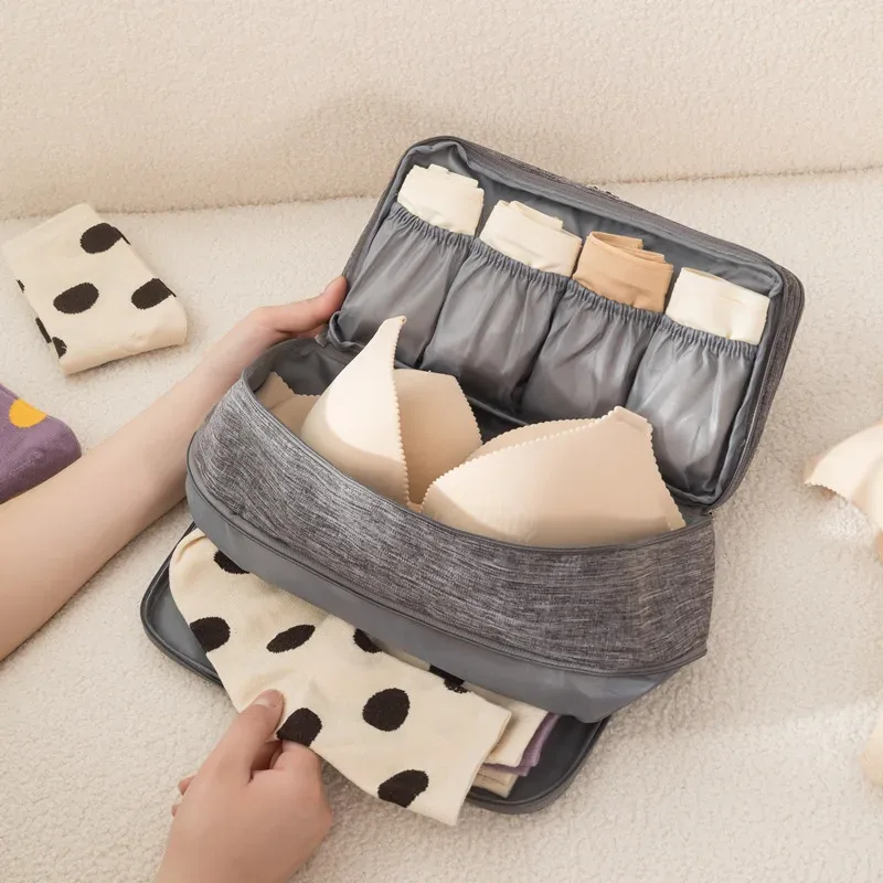 Sac de rangement portable multi-couches pour lingerie de voyage pour femmes, organiseur de sous-vêtements, pochette étanche compartimentée pour chaussettes et soutiens-gorge, étui de voyage