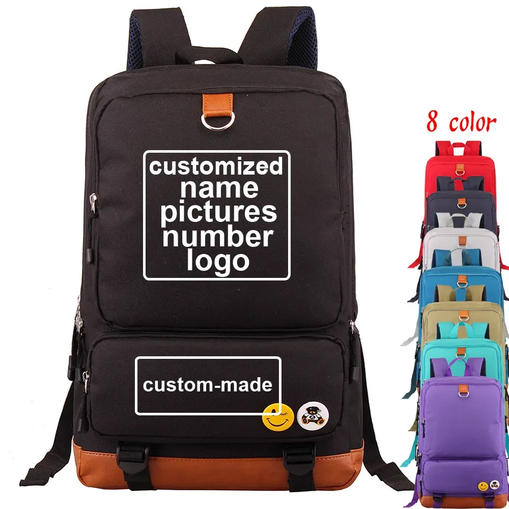 Sac à dos personnalisé en toile pour homme, femme, adolescent, avec impression DIY de votre photo ou logo, idéal pour l'école
