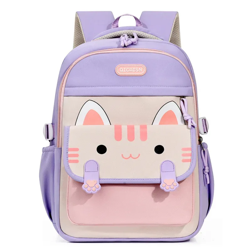 sac d'école à grande capacité avec imprimé chat kawaii, nylon, unisexe, style minimaliste urbain, sac à dos pour étudiants, sac à dos pour ordinateur portable de 14 pouces