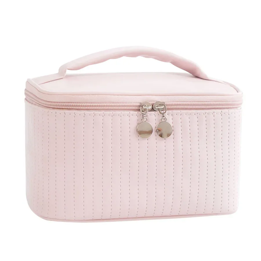 sacs de maquillage pour femmes, trousse de toilette de voyage, étuis mignons, boîte de rangement de maquillage portable de couleur unie, sac à cosmétiques nécessaire en cuir pu