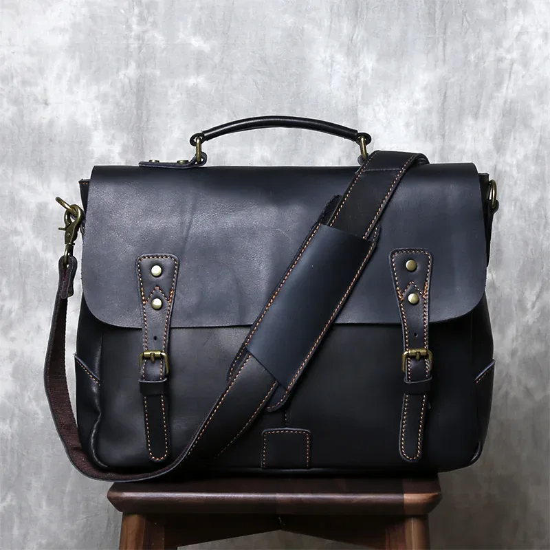 sac à main en cuir crazy horse rétro britannique, sac messager en cuir pour homme, sacoche de postier grande capacité, porte-documents en cuir baotou