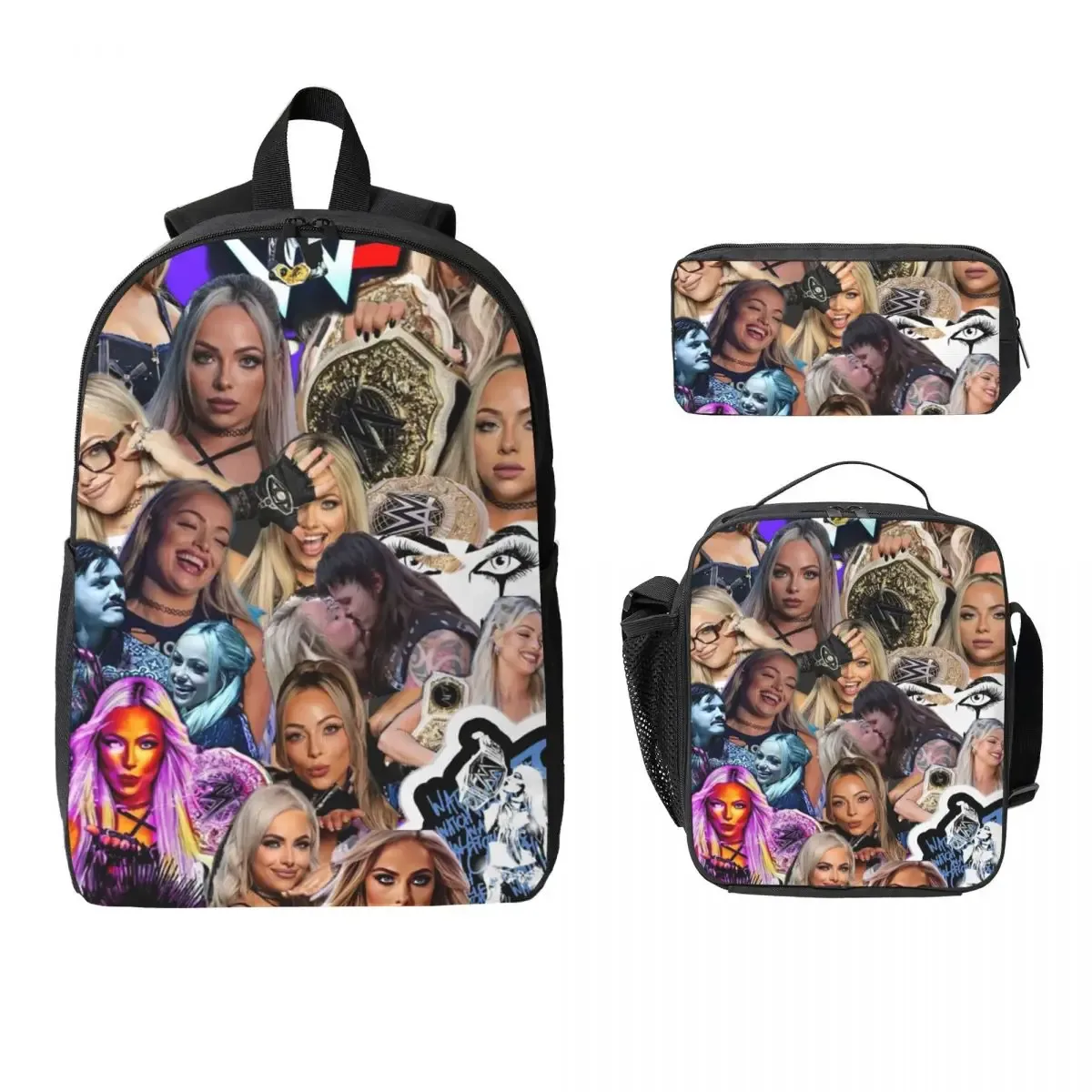 liv morgan sac à dos étudiant garçons filles bookbag sac d'école ordinateur portable sacs à bandoulière 3ps sac à déjeuner isolé trousse à crayons