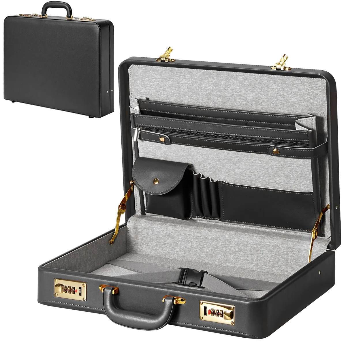 porte-documents pour hommes, porte-documents antivol à double verrouillage avec compartiment pour ordinateur portable de 16 pouces, simili cuir imperméable, étuis brefs pour hommes avec