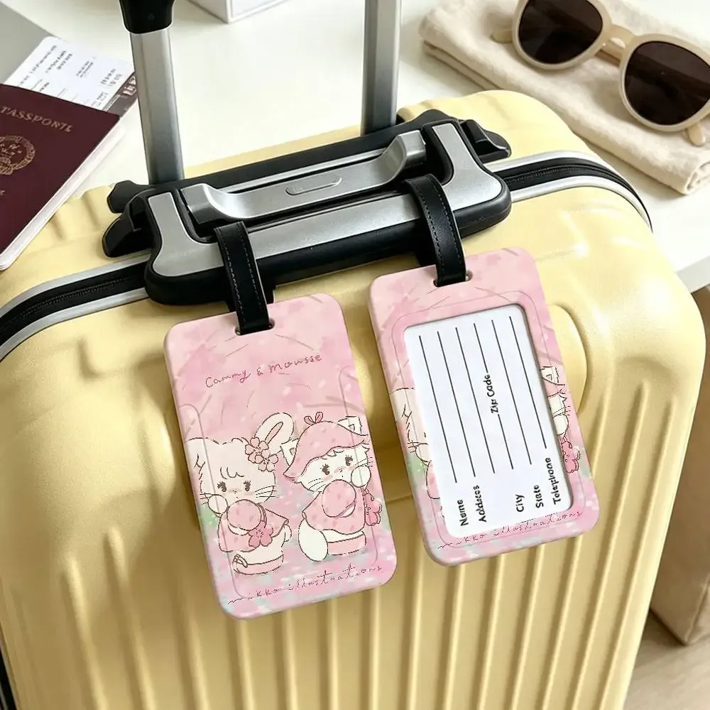 étiquette de bagage en pvc m-mikko chat kawaii, design anti-perte, avec pochette détachable pour carte d'information, accessoire de voyage