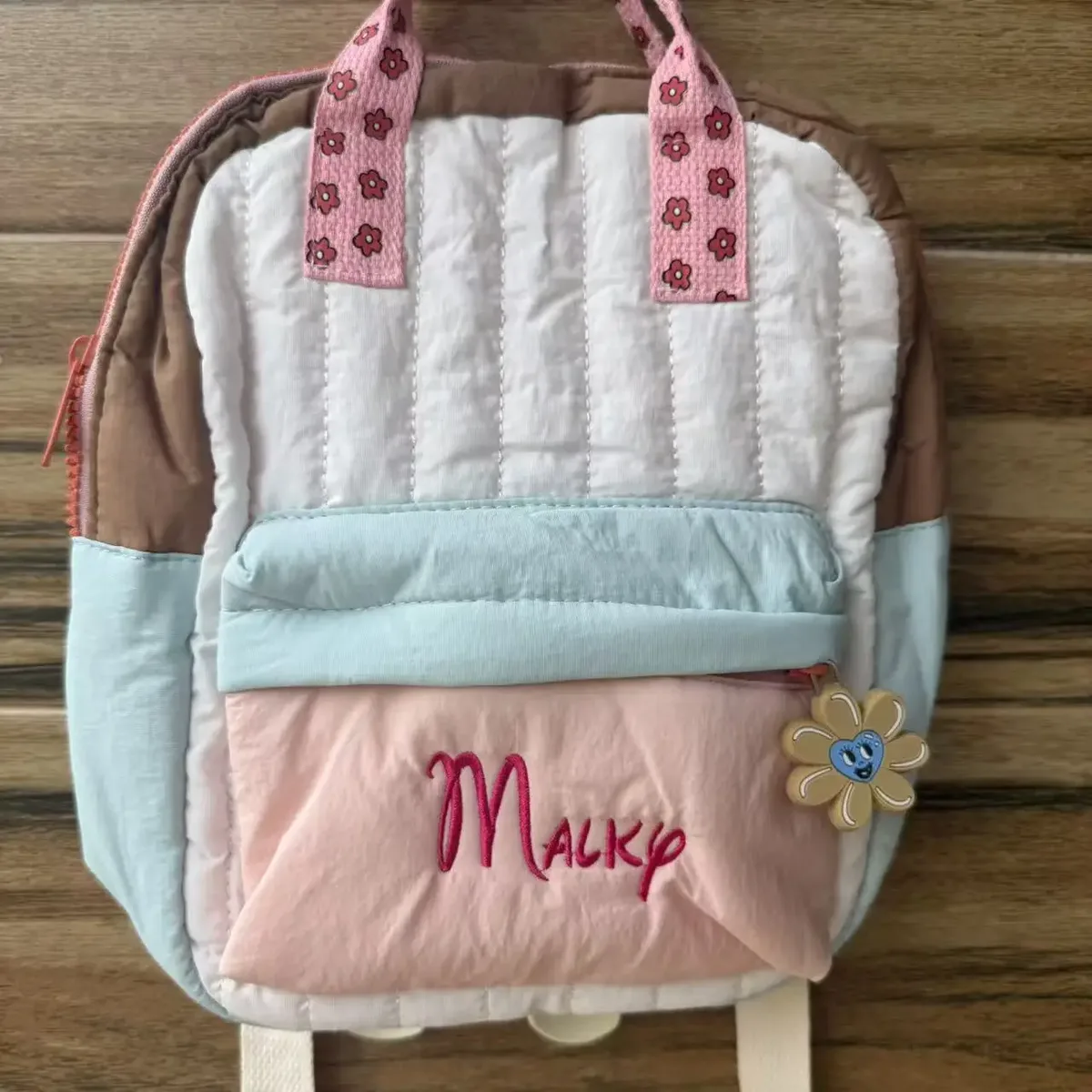 sac à dos enfant brodé avec pendentif tournesol mignon, personnalisable avec nom, sac à main bicolore, sac de voyage pour collations, sac de voyage pour campus