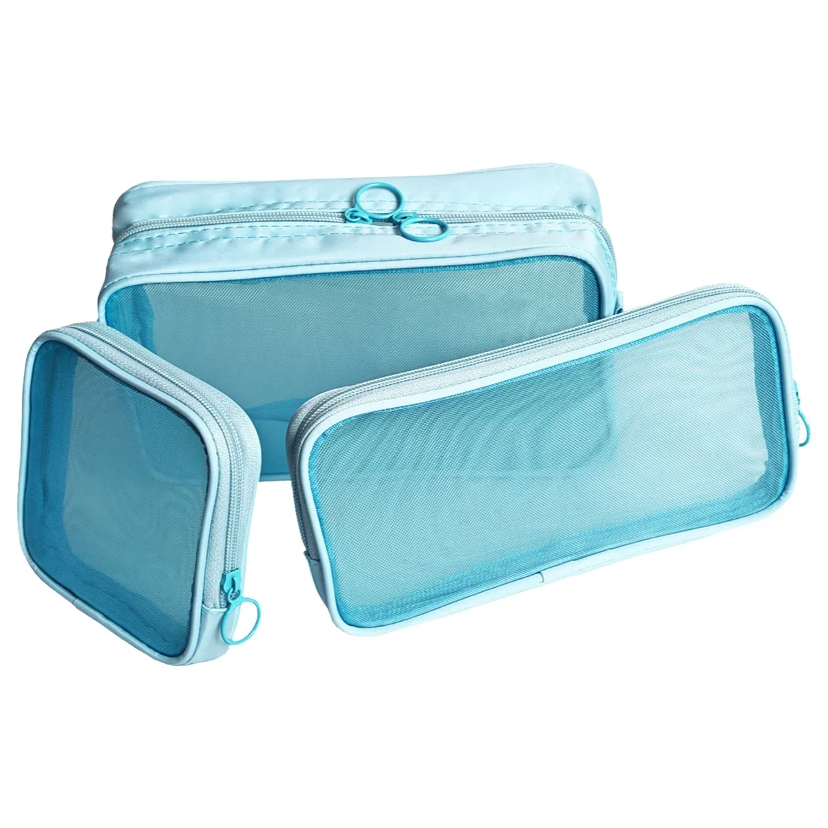 sac cosmétique en maille de nylon grande capacité, sac de rangement portable pour articles de toilette de voyage, organisateur de maquillage respirant et durable avec fermeture éclair