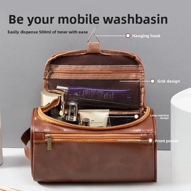 sac à cosmétiques rétro en pu, grande capacité, imperméable, pochette de rangement pour maquillage 3d pour les voyages et les affaires
