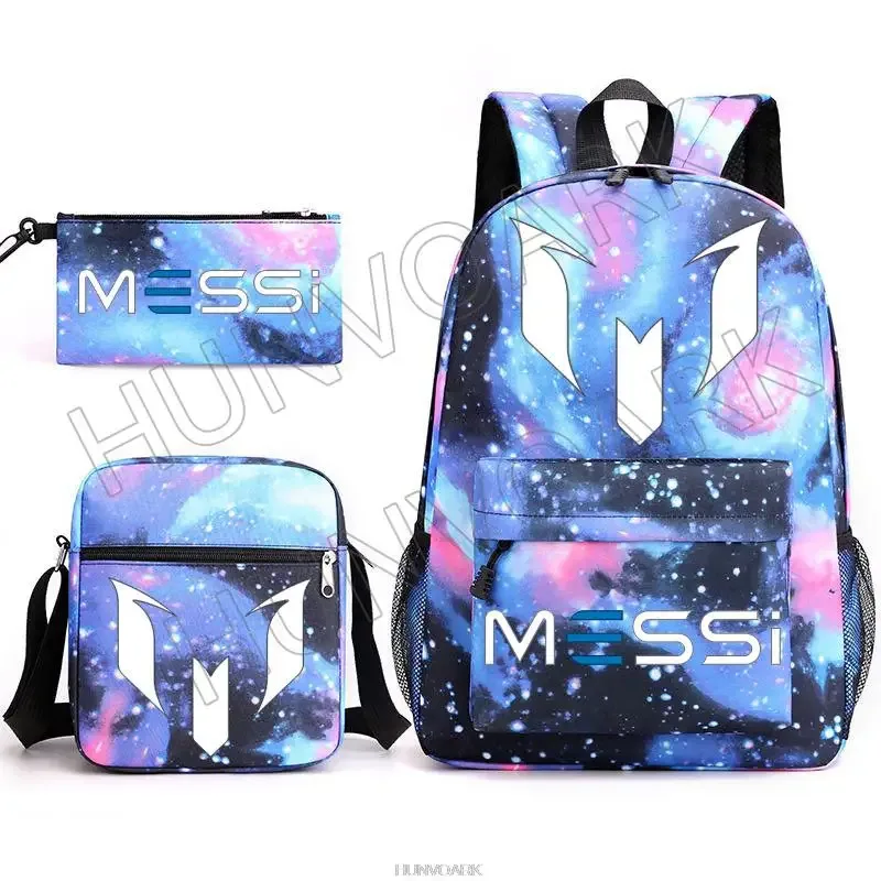sac à dos super stars messi pour enfants, football, école, voyage, ordinateur portable, adolescents, étudiants, femmes, hommes, 3 pièces