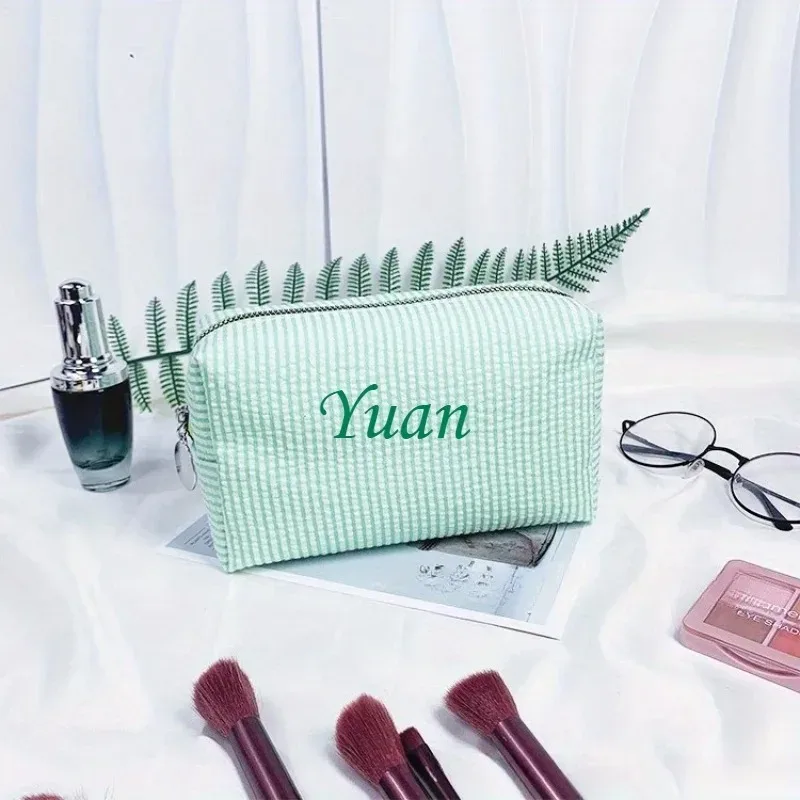 trousse de toilette rayée personnalisée – brodée sur mesure, rangement de cosmétiques portable en polyester, idéale pour les voyages, le dortoir scolaire et la maison