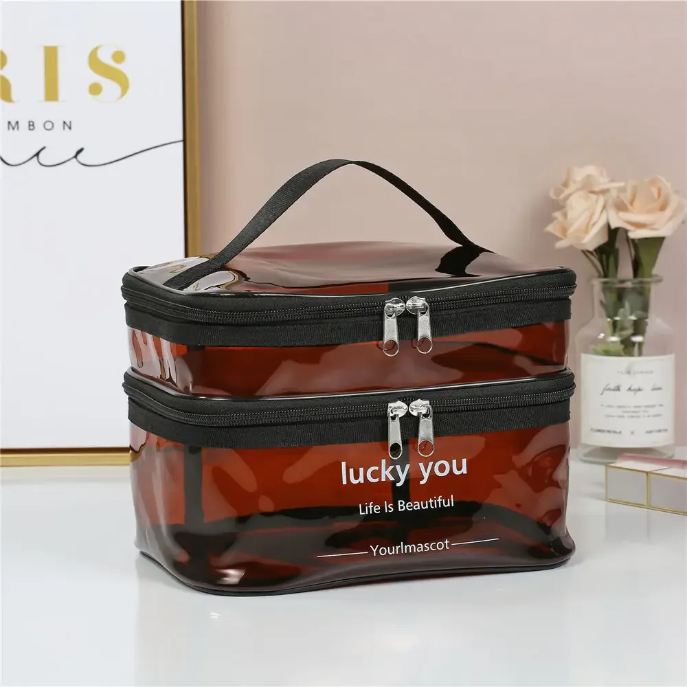 trousse de toilette portable double couche pour femmes, grande capacité, sac à cosmétiques étanche, sac de rangement de voyage