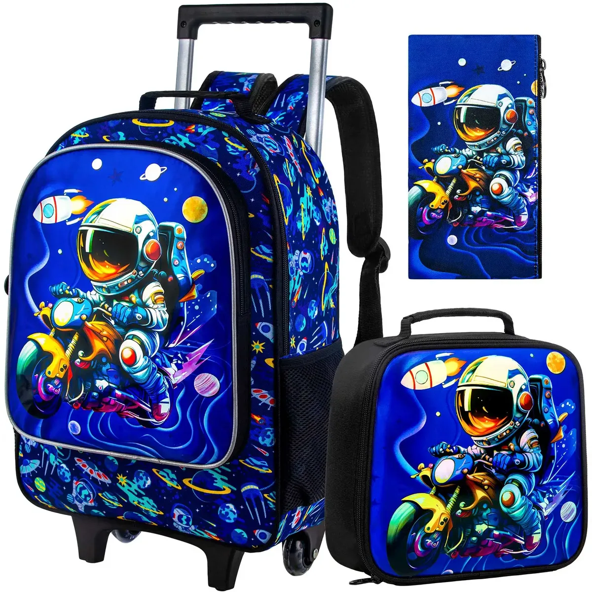 sac à dos roulant 3 pièces pour garçons, sac à dos d'école à roulettes avec roulettes, sac à livres à roulettes dinosaure pour enfants pour kinde préscolaire primaire