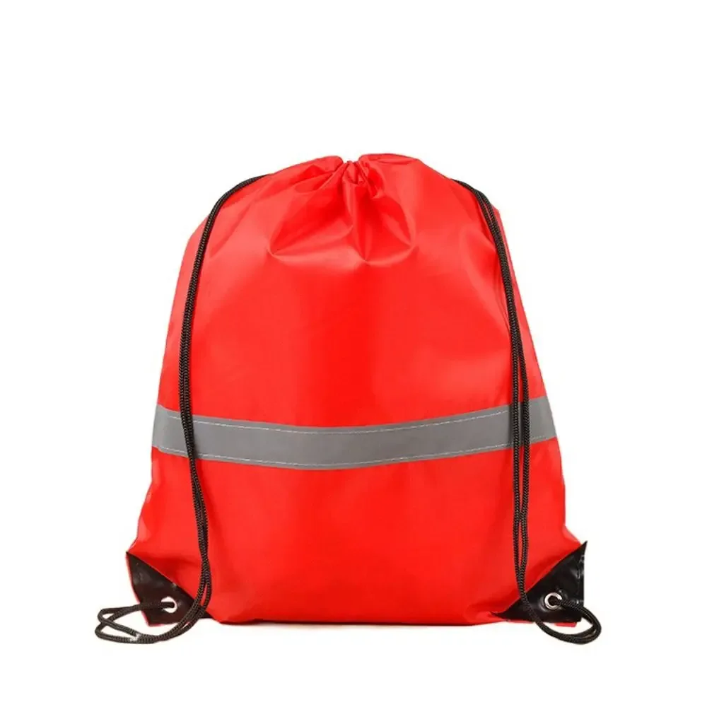 sac à dos de sport à cordon de serrage avec bande réfléchissante, sac à bandoulière en polyester 210d imperméable, couleur unie, portable