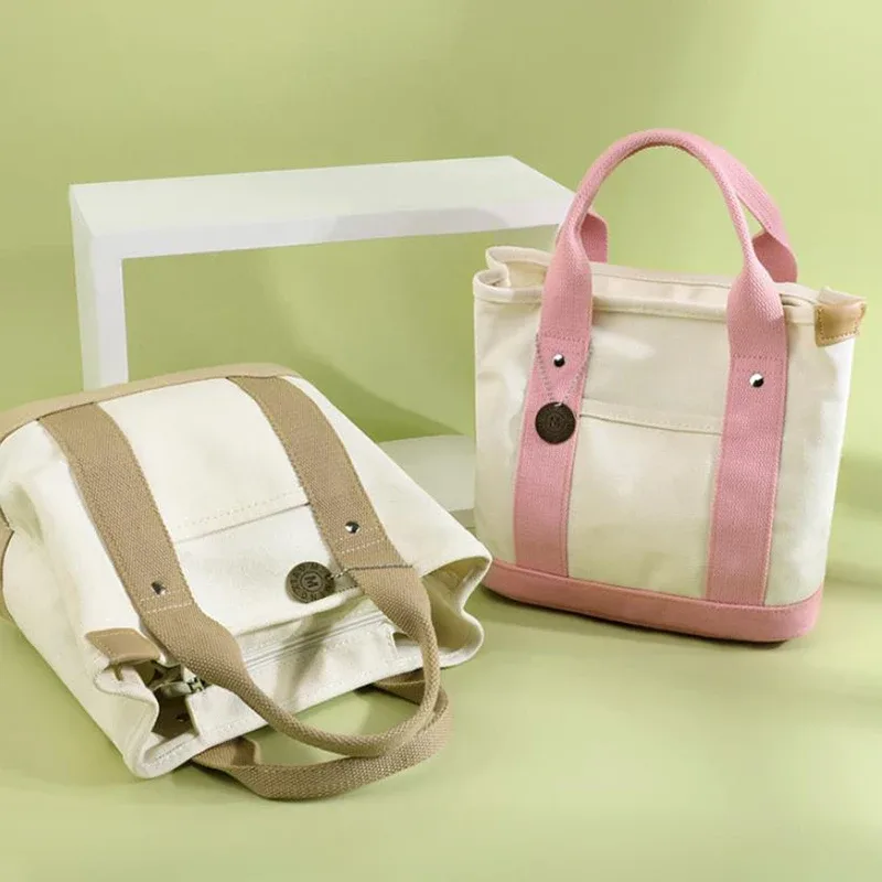 sac fourre-tout en toile portable de grande capacité, sac seau à bento pour déjeuner de loisirs, sac à main multi-divisé