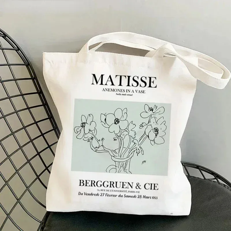 sac fourre-tout en toile artistique matisse the pink studio, durable, écologique, pour le travail, l'école, les courses, les trajets quotidiens, le yoga, sac à main à bandoulière
