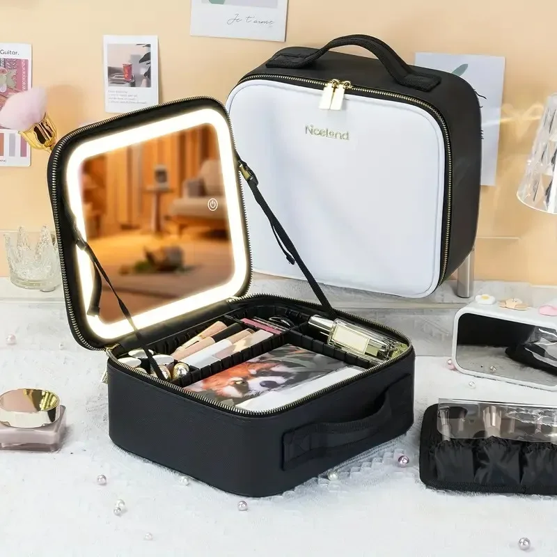trousse de maquillage de voyage portable avec miroir, lumière led aste, étanche, non parfumée, batterie au lithium, 3 documents, 6262