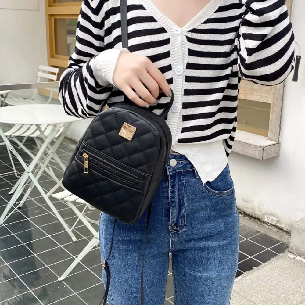 mini lingge broderie petit sac à dos mode couleur unie fermeture éclair femmes sac à bandoulière grande capacité en cuir pu voyage sac à dos