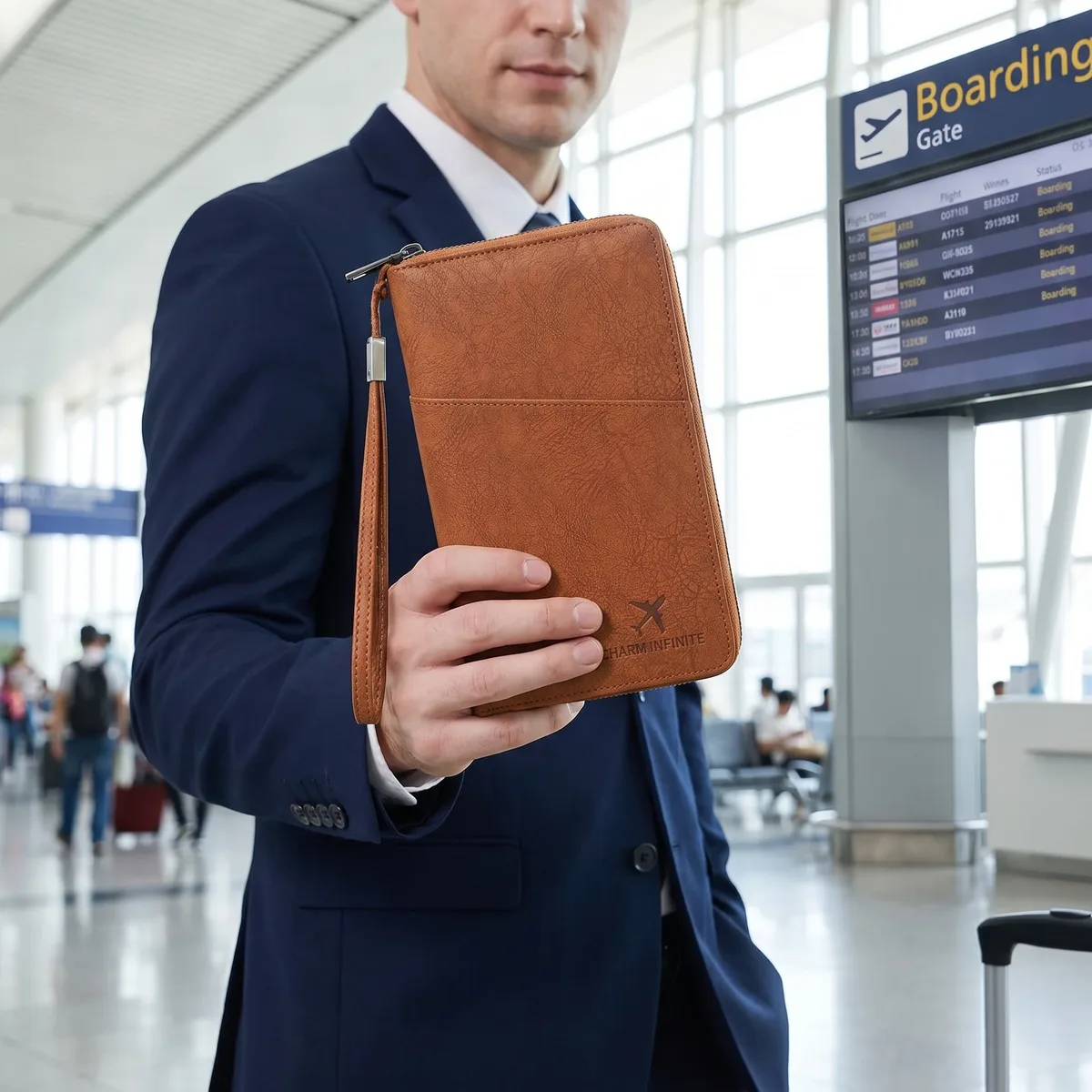 portefeuille de voyage multifonctionnel anti-rfid avec fermeture éclair, porte-documents, dragonne et organisateur de cartes et billets pour plusieurs passeports
