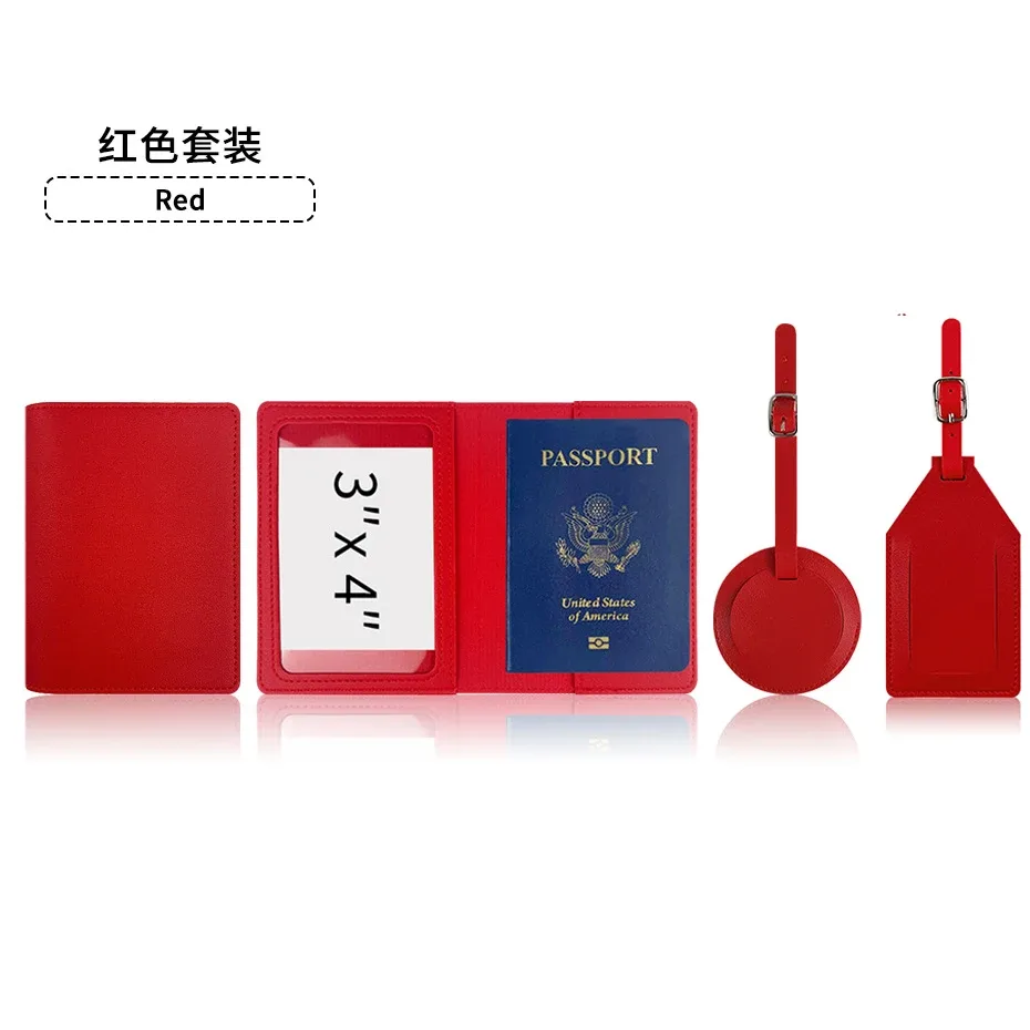 couverture de passeport de voyage avec nom personnalisé, étiquette ronde pour bagages, étiquette de valise personnalisée avec sac d'étiquette d'air, cuir pu, cadeau de luxe, livraison directe