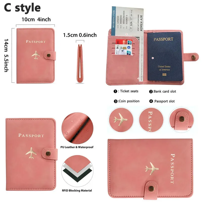 porte-passeport en cuir étanche avec blocage rfid, portefeuille de carte de crédit de voyage, livre de passeport pour femmes et hommes, couverture de passeport à boucle
