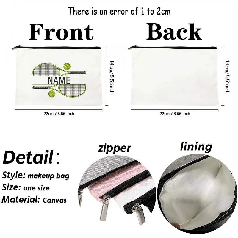 trousse de maquillage personnalisée avec nom, cadeau pour amoureux du tennis, étui cosmétique, cadeaux avantages, bourse, joueur