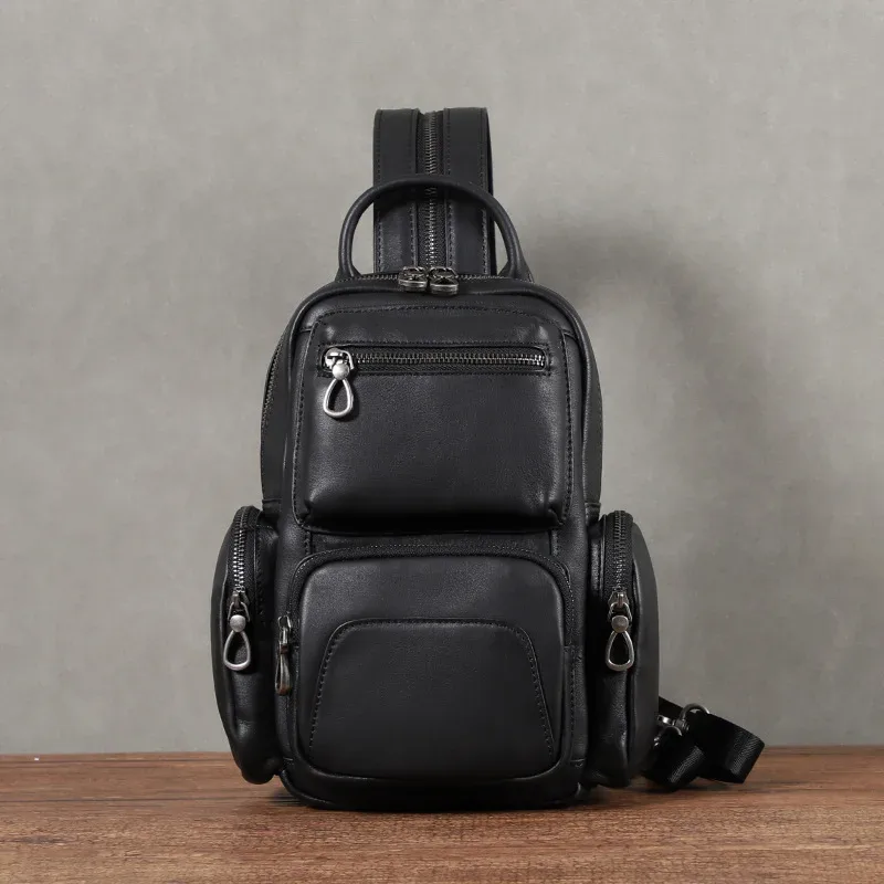 sac multifonctionnel pour homme en cuir véritable, sacs à bandoulière décontractés en cuir pour homme, sac de poitrine pour homme, petit sac à dos