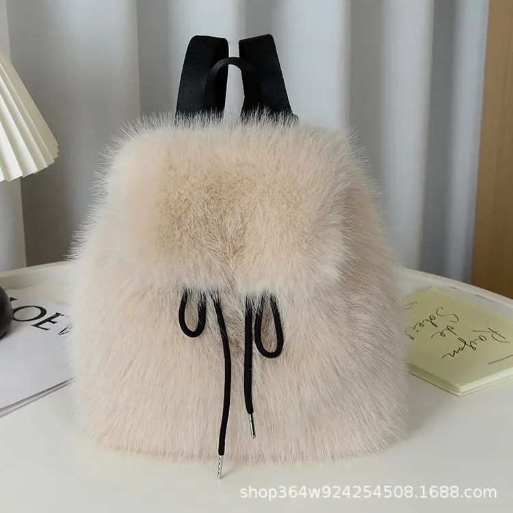 y2k sac à dos en peluche femmes petit mignon cordon léopard moelleux sac solide doux polaire sac à dos hiver chaud fausse fourrure mini sac à dos