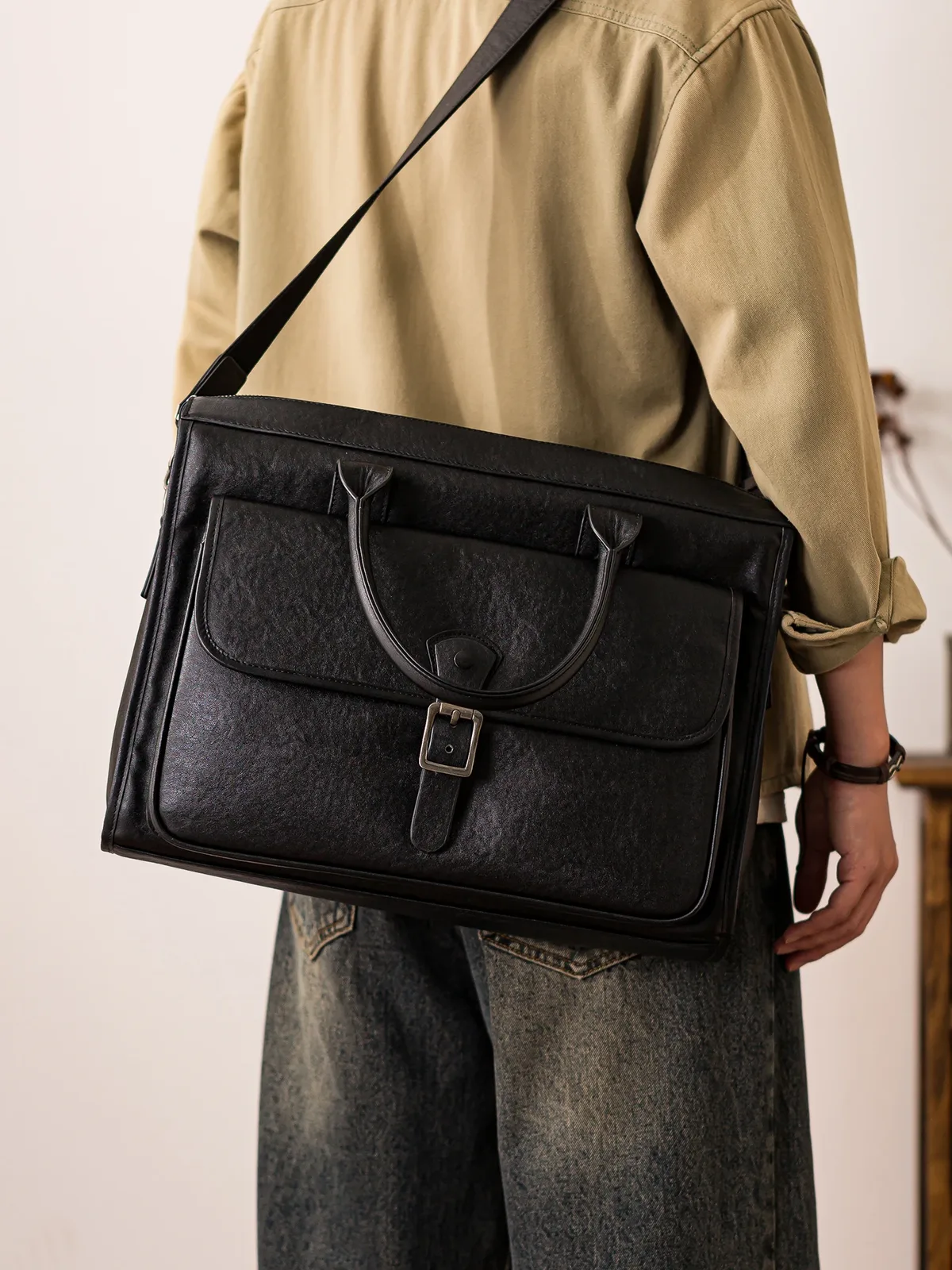 porte-documents simple et décontracté pour hommes, première couche en cuir de vache, de luxe, pour le travail d'affaires, fait à la main, en cuir véritable, pour ordinateur