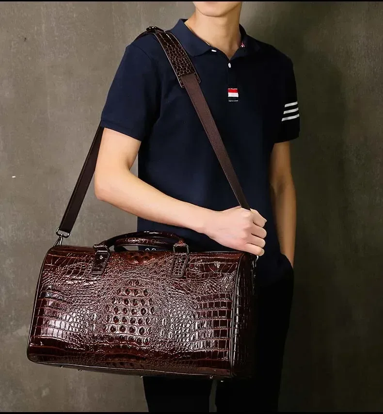 sacs de voyage en cuir d'alligator véritable de vache pour hommes, sacs de luxe de grande capacité portables à