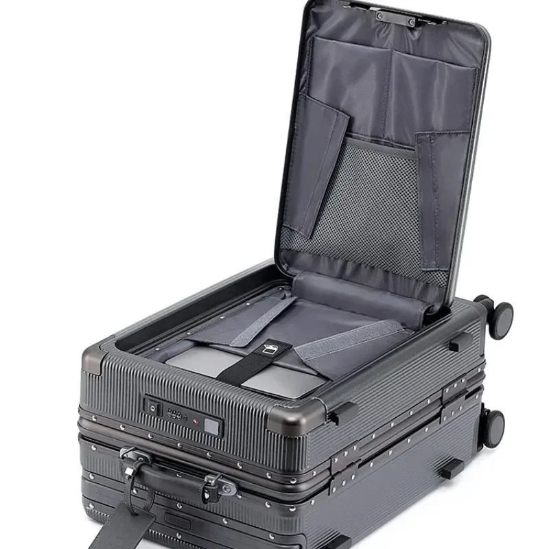 valise de voyage à cadre en aluminium, large, avec porte-gobelet, bagage à main 20 pouces, valise à roulettes 24/26 pouces, bagage cabine