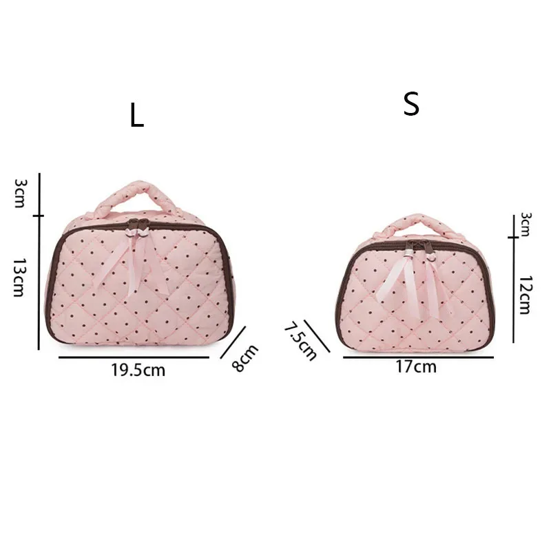 pochette de maquillage pour femme à pois, en coton matelassé, motif imprimé, sac de rangement pour maquillage, trousse de toilette de voyage